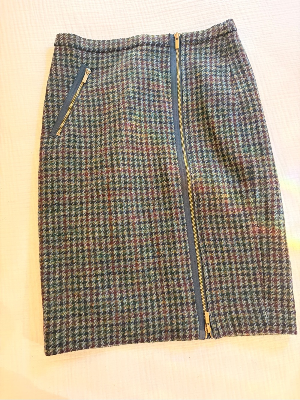 J. Crew Multi-Color Houndstooth Zip Pencil Skirt